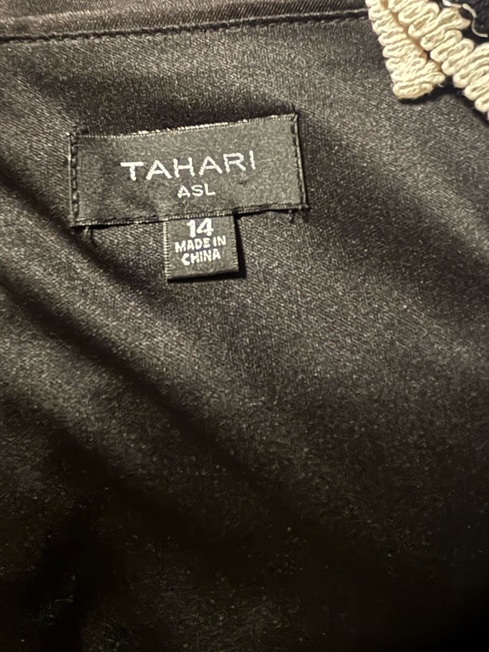 Tahari ASL Black Midi Dress Ivory Crochet Trim Sleeveless Flare NWOT Size 14 - Picture 7 of 8